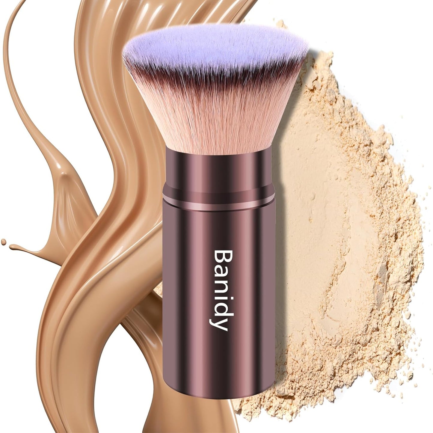 Makeup Brush Kabuki Face Brushes Retractable Travel Blush Brush Portable Flawless for Foundation, Powder Blush, Bronzer, Buffing, Liquid, Cream, Cruelty Free with Cover(Flat-Head)-Velvo Beauty