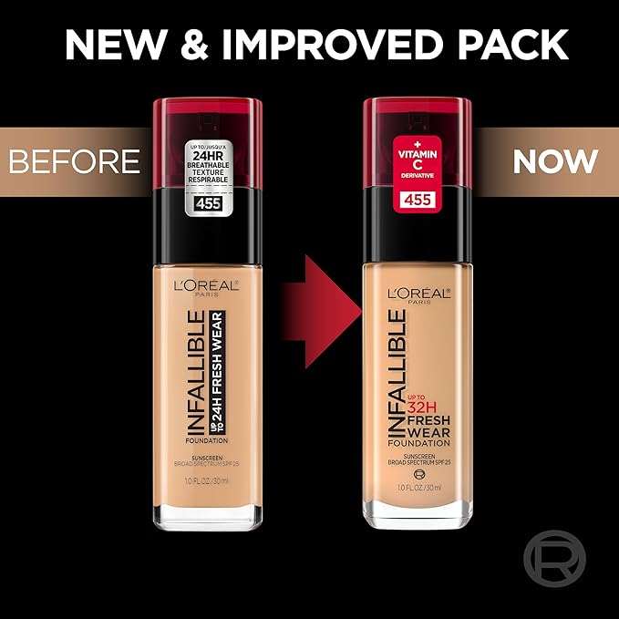 L'Oreal Paris Makeup Infallible Up to 32 Hour Fresh Wear Lightweight Foundation, 490 Golden Amber, 1 Fl Oz, Packaging May Vary-Velvo Beauty