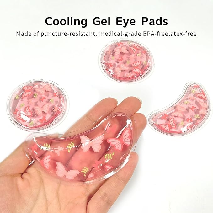 Gel Ice Pack Reusable Cooling Eye Pads and Under Patches,Eye Hot Cold Treatment for Redness,Pain Relief Relax (Butterflies)-Velvo Beauty