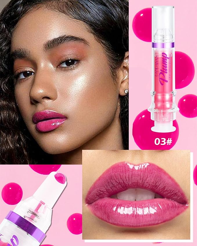 Spicy Lip Plumping Booster,Plumping Lip Oil with Chili Extract,High-Shine Smooth Fuller Lips,Hydrating Pink LIp Goloss Lip Glaze,Plump and Pout Lip Plumper Lipstick,Christmas Makeup Gift for Women-03#-Velvo Beauty
