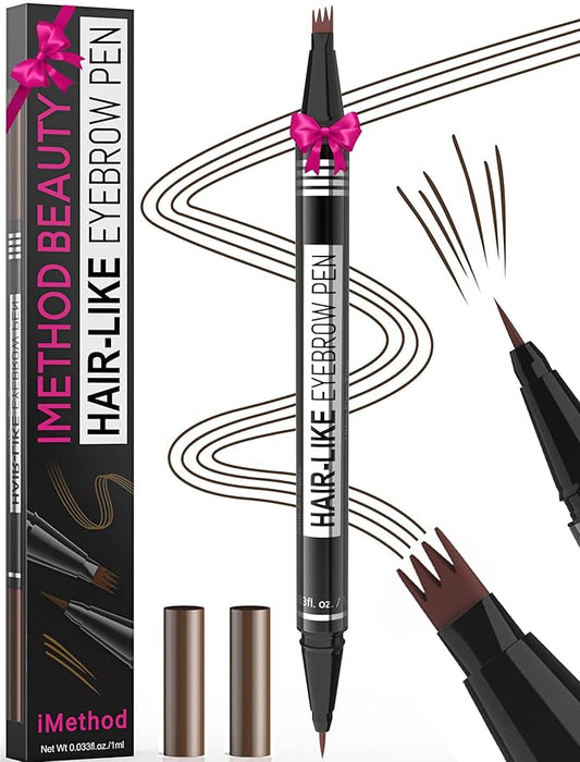iMethod Microblading Eyebrow Pen - Eyebrow Pencil Magical 2-in-1 Dual-Ended Eye Brow Pencils for Women with 4-Fork-Tip & Precise Brush-Tip Create Natural Hair-Like Brows, Last All-Day, Dark Brown-Velvo Beauty