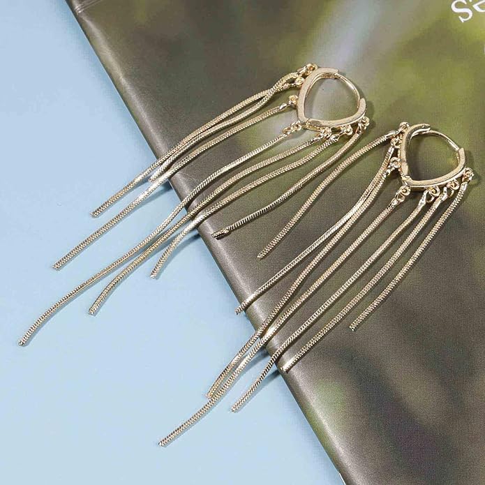 Boho Long Tassel Chain Earrings Fringe Drop Dangle Earrings Gold Dangling Chain Tassel Earrings Vintage Statement Earrings Jewelry for Women and Girls Gifts-Velvo Beauty
