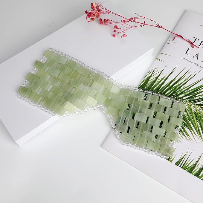 Jade Eye Mask 100% Natural Real Jade Stone Reusable Eye Mask for Hot & Cold Anti Aging，Headache and Migraine Relief Jade Mask for Women Men (Light green jade)-Velvo Beauty