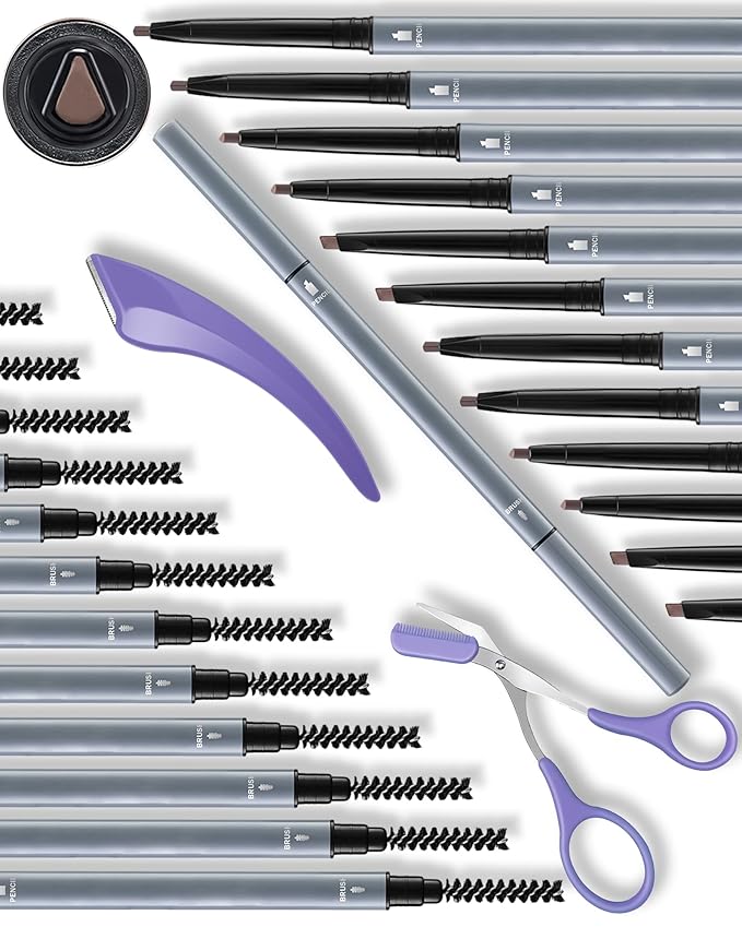 12Pcs Microblading Eyebrow Pencils Light Brown Waterproof Eye Brow Pencil w/Eye Brow Razor & Scissors Kit 0.5mm Ultra-Fine Tip Creates Hair-Like Strokes for Women Effortless Natural Brows-Velvo Beauty