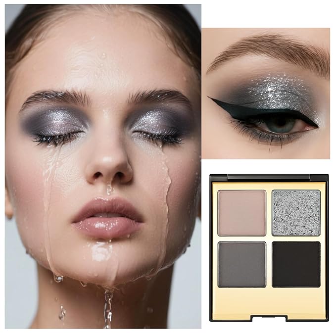 Erinde 4 Colors Eyeshadow Palette Eye Shadow Makeup, Matte Shimmer Metallic Peach Champagne Dark Brown Nude Neutral Eyeshadow, Long Wearing, Velvety Pigmented Blendable, Quad Eye Shadow Palette, 02-Velvo Beauty