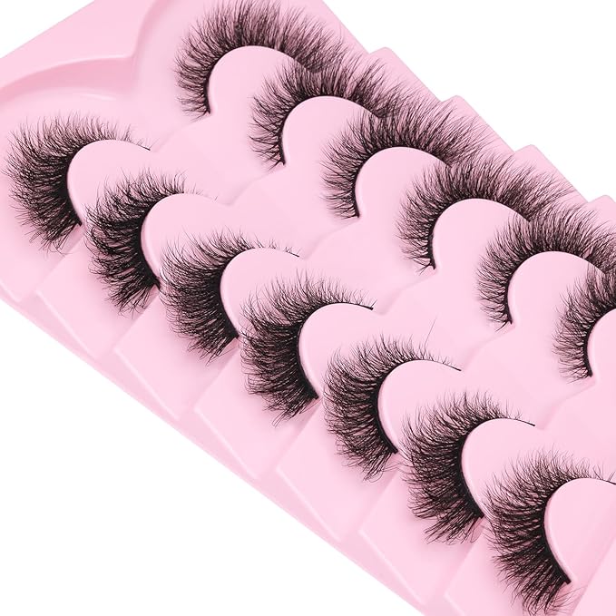 False Lashes Natural Look Faux Mink Eyelashes Wispy Fox Eye Lashes That Look Like Extensions 3D Mink Lashes Natural Strip Lashes Pack 7 Pairs-Velvo Beauty