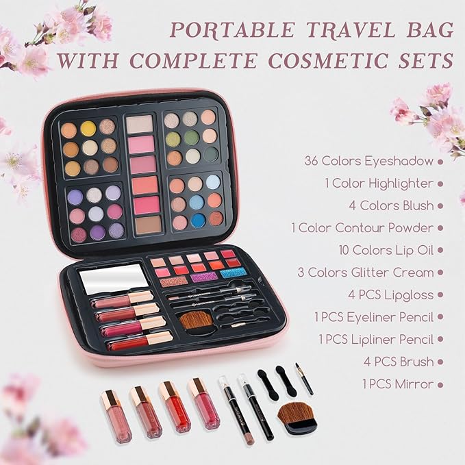 Color Nymph Makeup for Teens with Reusable Pink Handbag, All In One Girls Makeup Sets Makeup Kits for Girls Women with Eyeshadow Blushes Bronzer Highlighter Lipgloss-Velvo Beauty