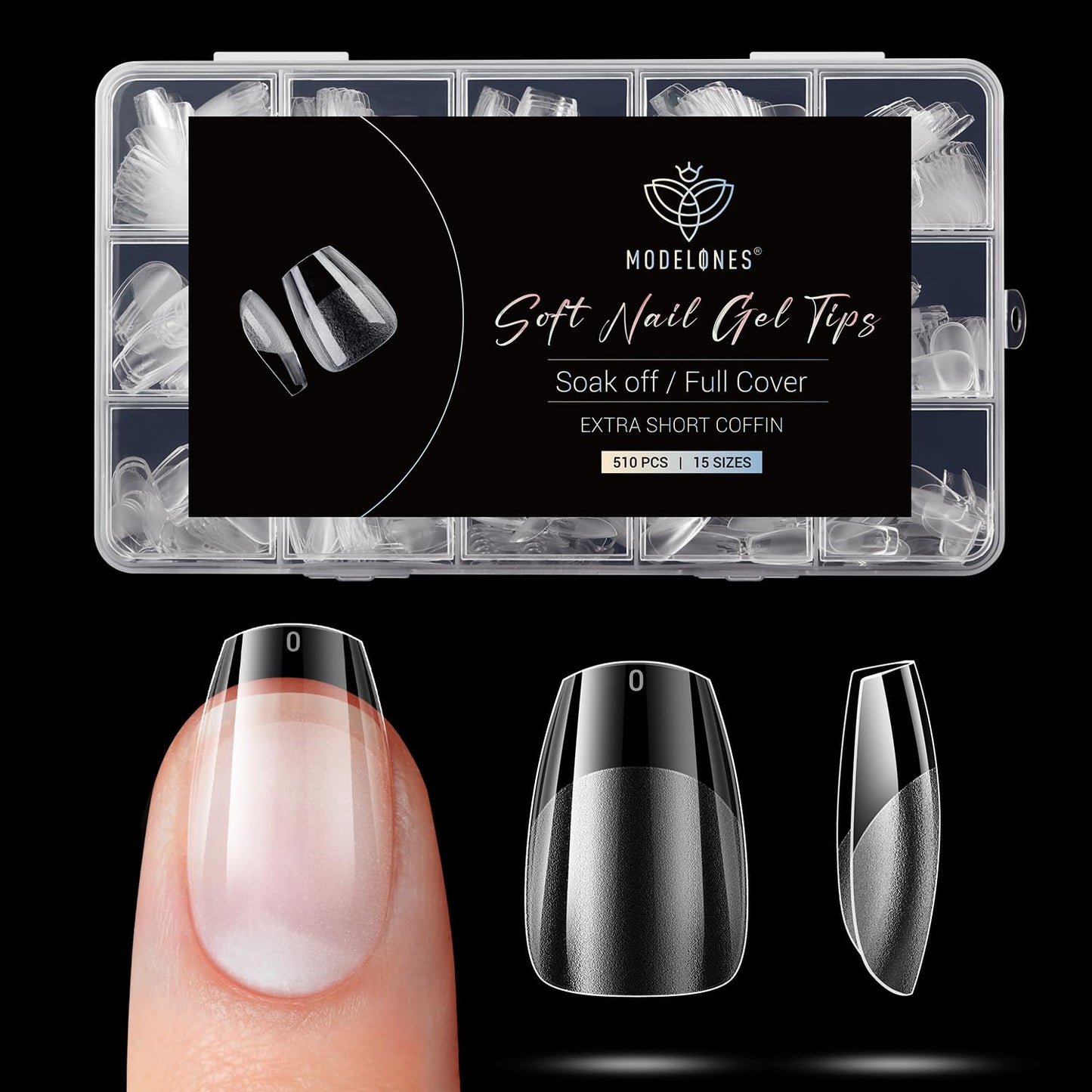 Modelones Extra Short Coffin Fake Nail Tips - 510Pcs Gel Tips Pre-shaped Half Matte Full Cover Clear Acrylic Gel Kit False Press on Nails for Extension DIY Salon 15Sizes-Velvo Beauty