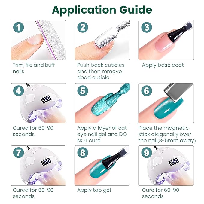 RARJSM Neon Diamond Cat Eye Gel Nail Polish Set 6 Colors Velvet Silver Glitter Bright Green Lake Blue Red Rose Purple Gel Polish with Magnet Stick UV LED Curing Requires Soak Off Home Salon Diy-Velvo Beauty