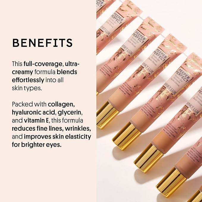 Winky Lux Peeper Perfect Under Eye Concealer, Makeup & Eye Brightener, Full Coverage Concealer for Dark Circles, Color Corrector & Eye Primer, With Collagen, Hyaluronic Acid & Vitamin E (Light)-Velvo Beauty