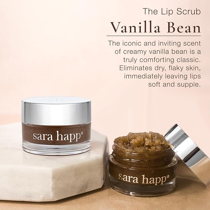 sara happ Sweet Clay Mask + Vanilla Bean Sugar Scrub Lip Duo, Exfoliating and Moisturizing Lip Treatments for Dry and Flaky Lips, Vegan (0.47 ounce and 0.5 ounce jars)-Velvo Beauty