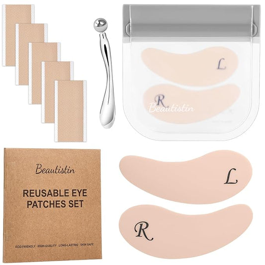 Under Eye Patches Silicone - Reusable Eye Patches + Silicone Fixing Tape Cuttable, Eye Wrinkle Patches, Reusable Eye Mask, Plump Fine Lines & Wrinkles, Eye Cream Applicator + Silicone Bag-Velvo Beauty