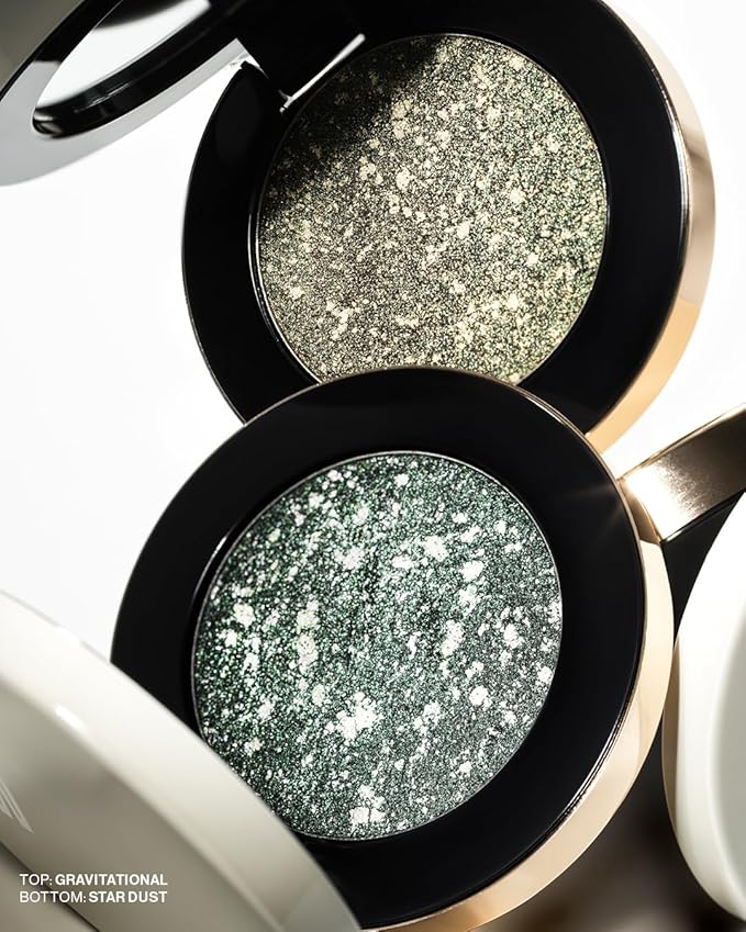 MAKE Beauty Multi-Chromatic Eye Shadow. Metal Reflecting Luminous Foil Finish Creamy, Buildable, Dimensional Long-wear, Crease-proof Powder Eyeshadow, Multichrome Shade - Stardust, Emerald Green-Velvo Beauty