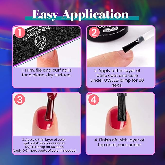 Beetles 20 Colors Gel Nail Polish Kit Midnight Euphoria Collection 23 Pcs Purple Blue Hot Pink Glitter Gel Polish Set Rainbow Soak off Uv Glossy & Matte Top Base Coat Gift for Women-Velvo Beauty