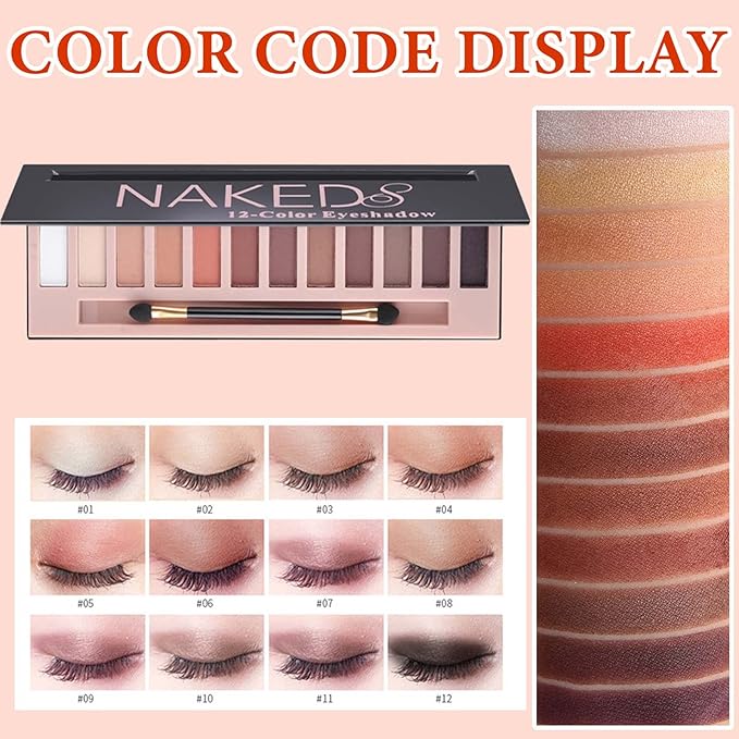 12 Color Naked Eyeshadow Palette,Matte Earth Color Eyeshadow,Natural Nude Eyeshadow Palette,Professional Waterproof and Smudge Proof Eye Shadow Palette Kit,Eye Makeup Set for Women（A）-Velvo Beauty