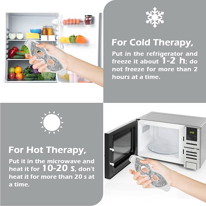 Permotary 2PCS Gel Eye Mask Reusable Hot Cold Compress Pack Eye Therapy,Therapeutic Gel Eye Spa Pad for Puffiness/Dark Circles/Eye Bags/Dry Eyes/Headaches/Migraines/Stress Relief-Gray&Black-Velvo Beauty