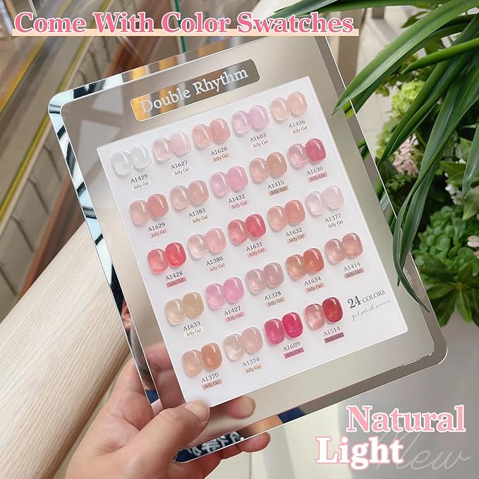 Double Rhythm 28Pcs 0.5Oz Gel Nail Polish Set Same Color Same Bottle Soak Off Gel Polish Kit Nail Art Manicure Salon DIY at Home for Women (Jelly Sheer Clear Collection-T24-8)-Velvo Beauty