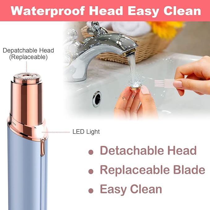 Facial Hair Remover, Removal Shaver for Women, Rosarden USB Rechargeable IPX6 Waterproof Eyebrow Face Razor Trimmer for Lips, Body, Arms, Mustaches, Fuzz and Chin (Blue)-Velvo Beauty