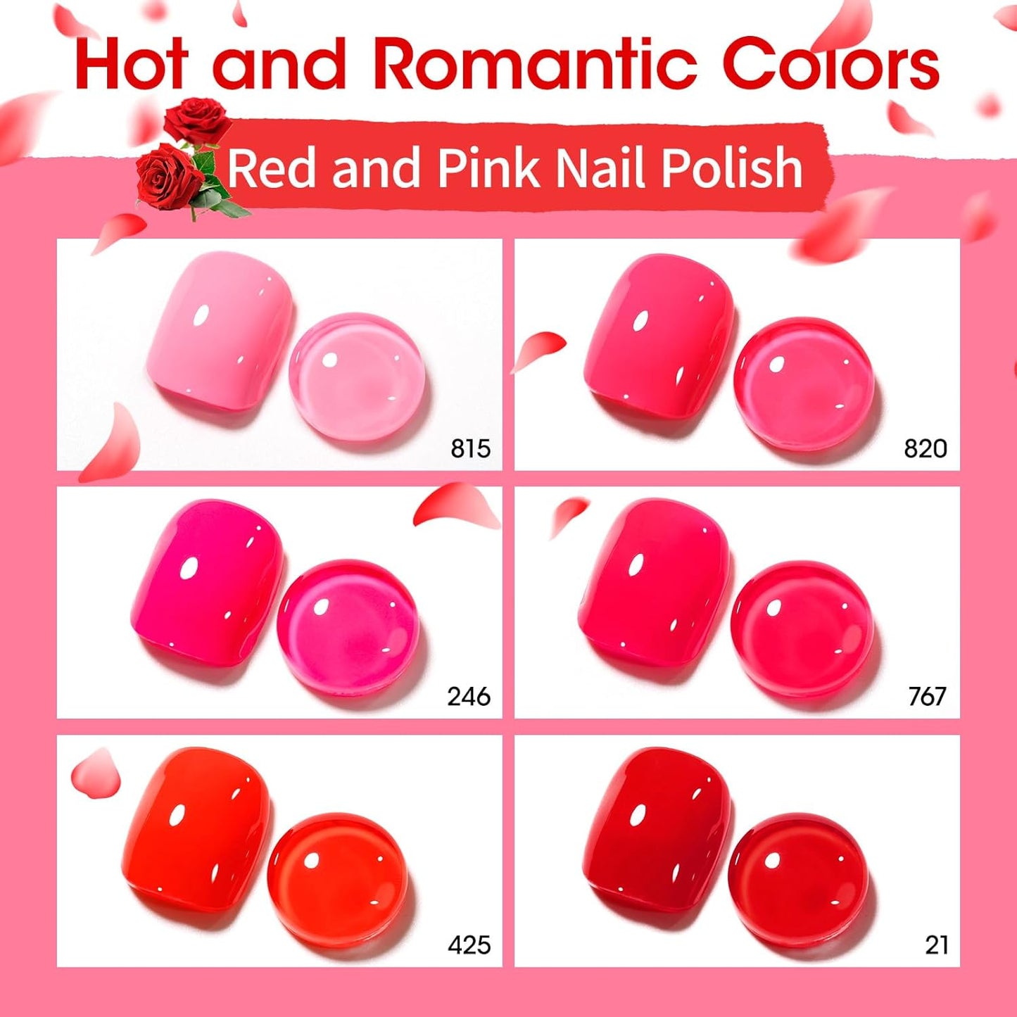 GELLEN Red Pink Nail Polish, Quick Air Dry Natural Traditional Regular Nail Polish Bright Red Hot Pink Set for Acrylic Natural Nails Home Salon, Non UV Gel, Chip Resistant, Hema Free, Non-toxic, 10ml-Velvo Beauty