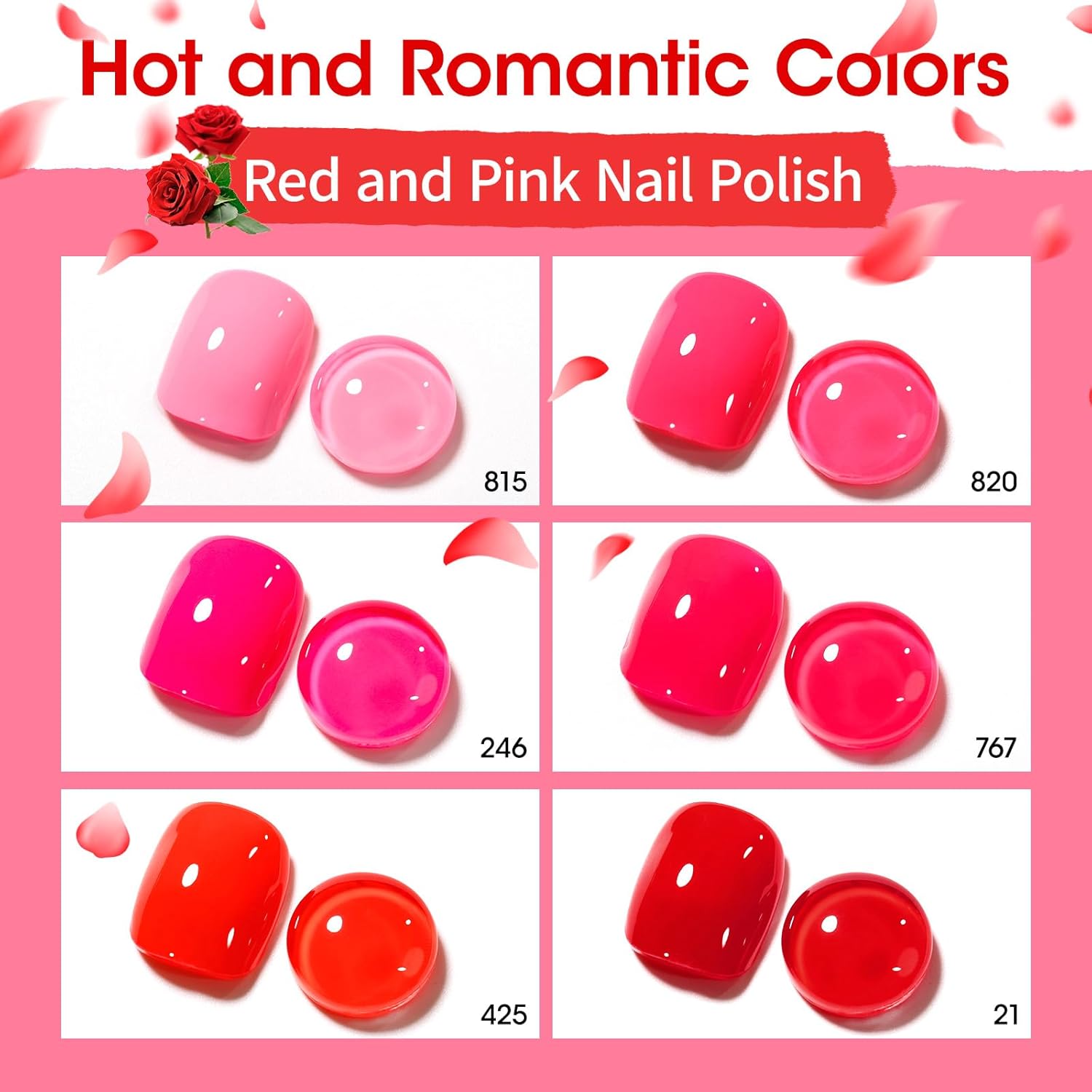 GELLEN Red Pink Nail Polish, Quick Air Dry Natural Traditional Regular Nail Polish Bright Red Hot Pink Set for Acrylic Natural Nails Home Salon, Non UV Gel, Chip Resistant, Hema Free, Non-toxic, 10ml-Velvo Beauty
