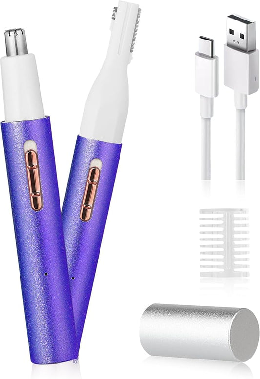Nose & Eyebrow Trimmer for Women and Men,2025 Rechargeable Ear Razor & Face Shaver,Lady's Painless Portable Facial Hair Removal with Comb, Dermaplane Tool for face,Lips,Body,Leg (Blue)-Velvo Beauty