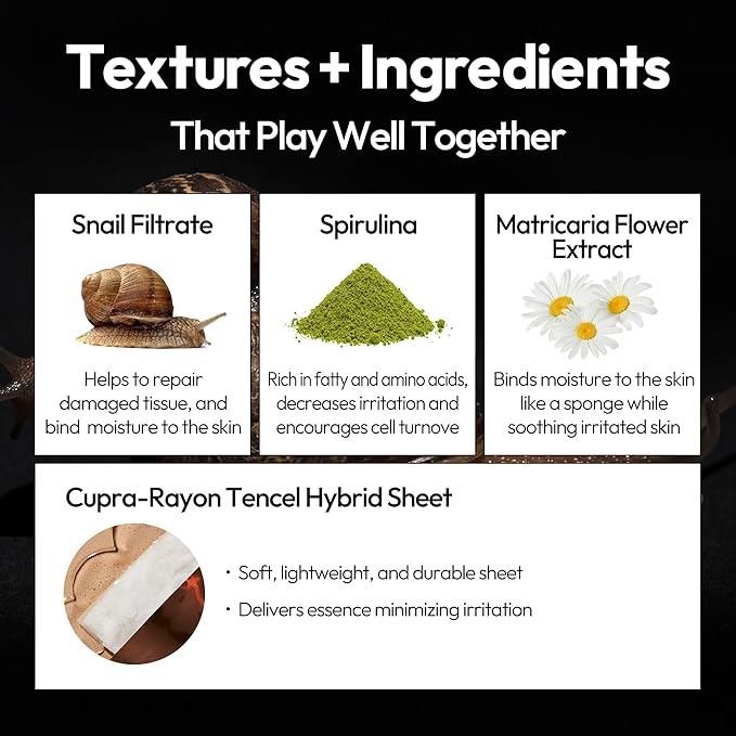 LAPCOS Escargot Sheet Mask, Daily Face Mask with Snail Filtrate to Moisturize and Soothe Skin, Korean Beauty Favorite, 5-Pack-Velvo Beauty