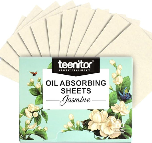 Teenitor Oil Blotting Papers for Face, 100 Sheets Jasmine Oil Blotting Sheets for Oily Skin, Oil Control Film Oil Absorbing Sheets for Face Men Women, Oil Absorbent Pads-Velvo Beauty