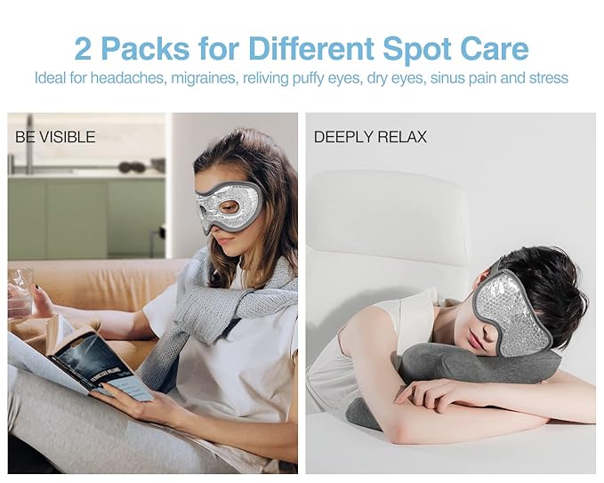 Luxtude Gel Eye Mask 2PCS, Reusable Cooling Eye Masks for Sleeping, Hot Cold Eye Mask Ice Pack, Frozen Cold Eye Compress for Puffiness/Dark Circles/Headaches/Migraines/Eye Bags/Stress Relief (Gray)-Velvo Beauty
