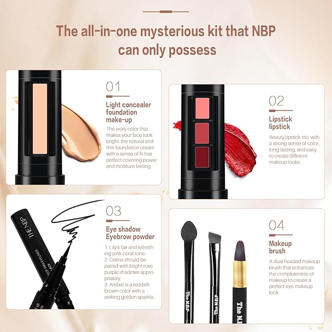 Portable Professional Makeup Kit,Mini Professional Makeup Kit Eyeshadow Palette Lip Gloss Concealer,Lipstick shape and size,7 Color-Velvo Beauty