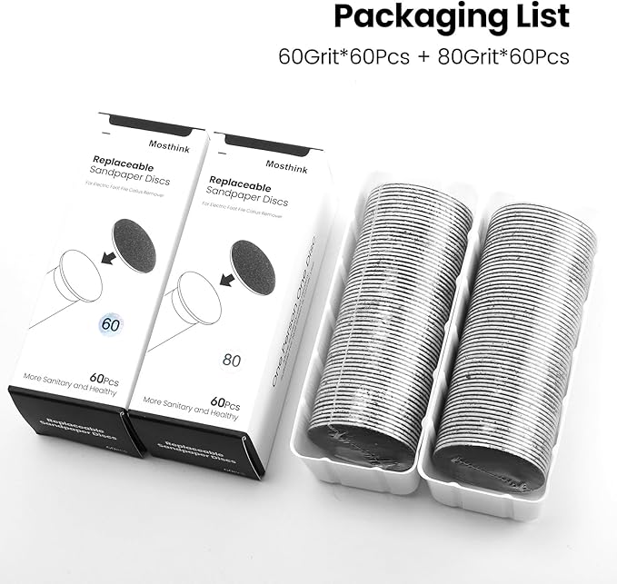 120pcs Replacement Sandpaper Refill Discs for Electric Foot File Callus Remover Tool for Men Women Dead Cracked Hard Skin (60 Grit+80 Grit)-Velvo Beauty