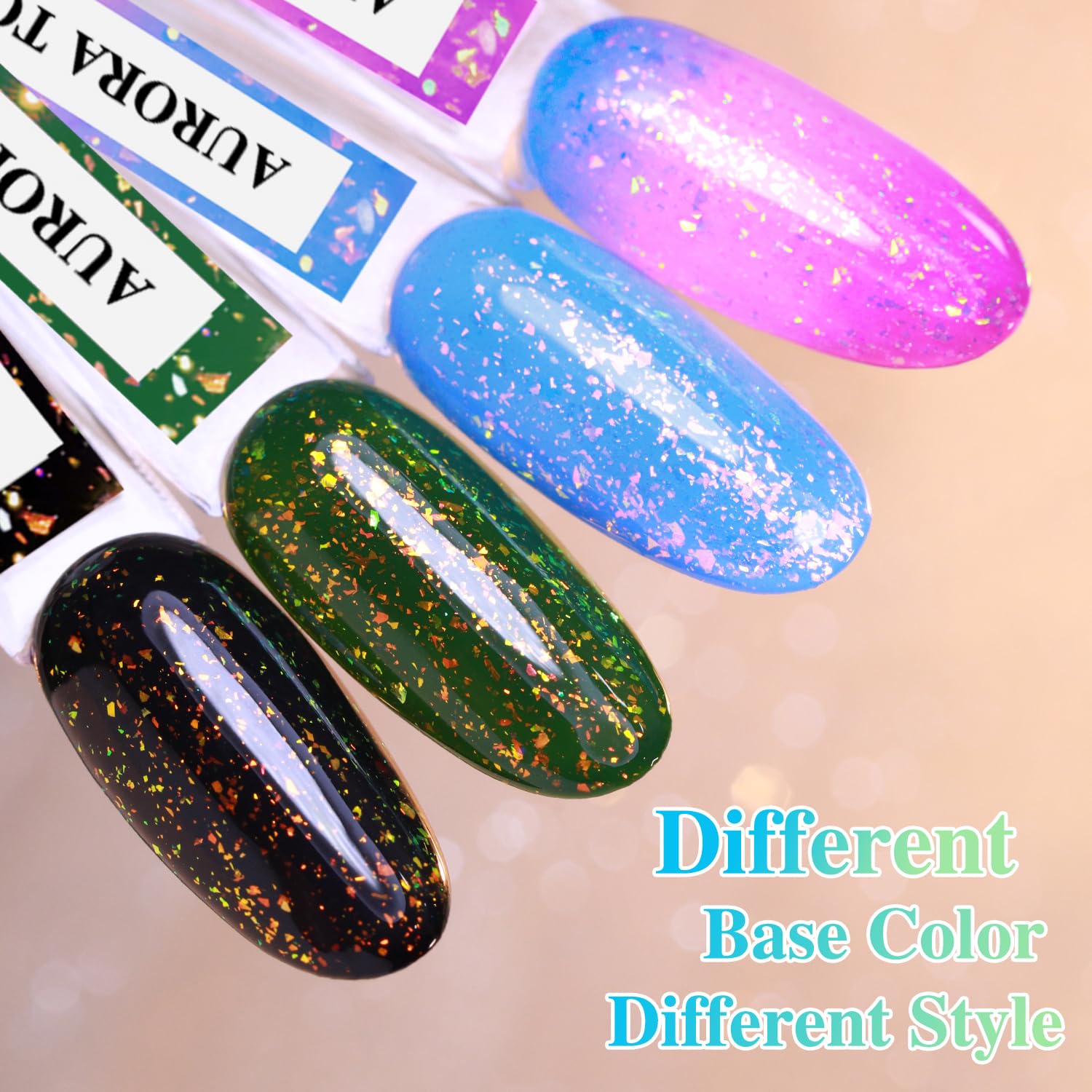 Double Rhythm 15ML No Wipe Gel Top Coat Base Coat Iridescent Glitter Shimmer 2 in 1 Nail Polish Soak Off Manicure DIY Home Salon (AURORA TOP COAT 6)-Velvo Beauty