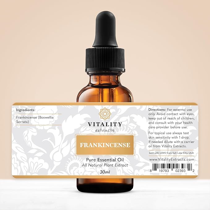 Vitality Extracts Frankincense Essential Oil - 30ml, Boswellia Serrata, Aromatherapy, Skin Care, Natural Calm, Stress Relief, Yoga, Comfort-Velvo Beauty