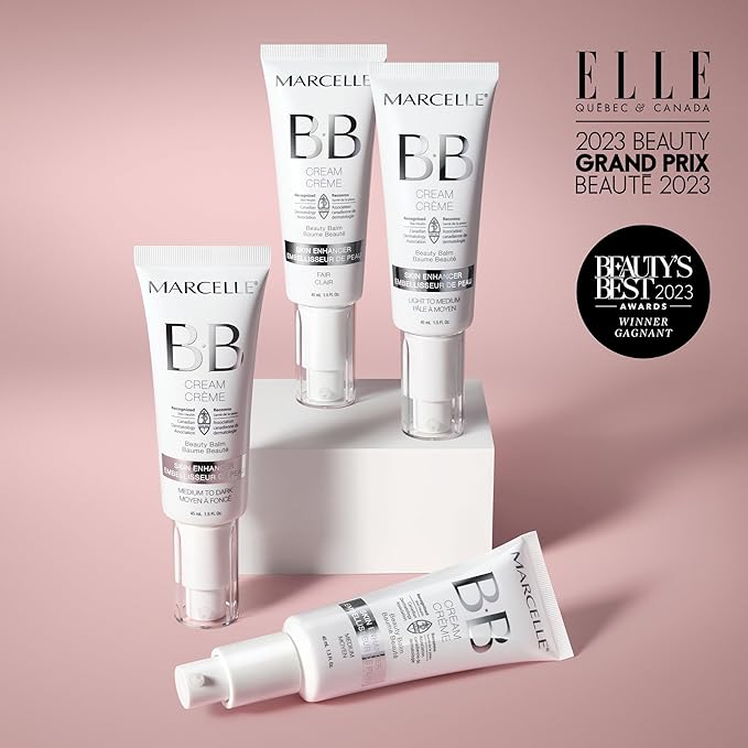 Marcelle BB Cream Beauty Balm, Light to Medium, Tinted Moisturizer, Skin Enhancer, Lightweight, Hydrating, Hypoallergenic, Non-Comedogenic, Fragrance-Free, Paraben-Free, Oil-Free, Cruelty-Free, 45 mL-Velvo Beauty