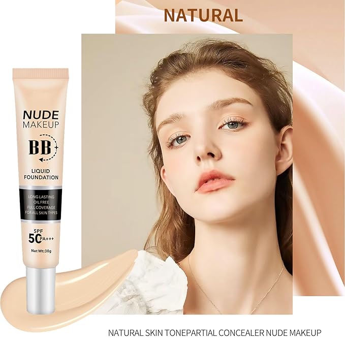 BB Cream Tinted Moisturizer with SPF50, BB Cream Full Coverage Foundation Hide Pore Spot, Hydrating LightWeight Matte BB Cream, Waterproof Long Lasting BB Cream for Oily Skin (Natural)-Velvo Beauty