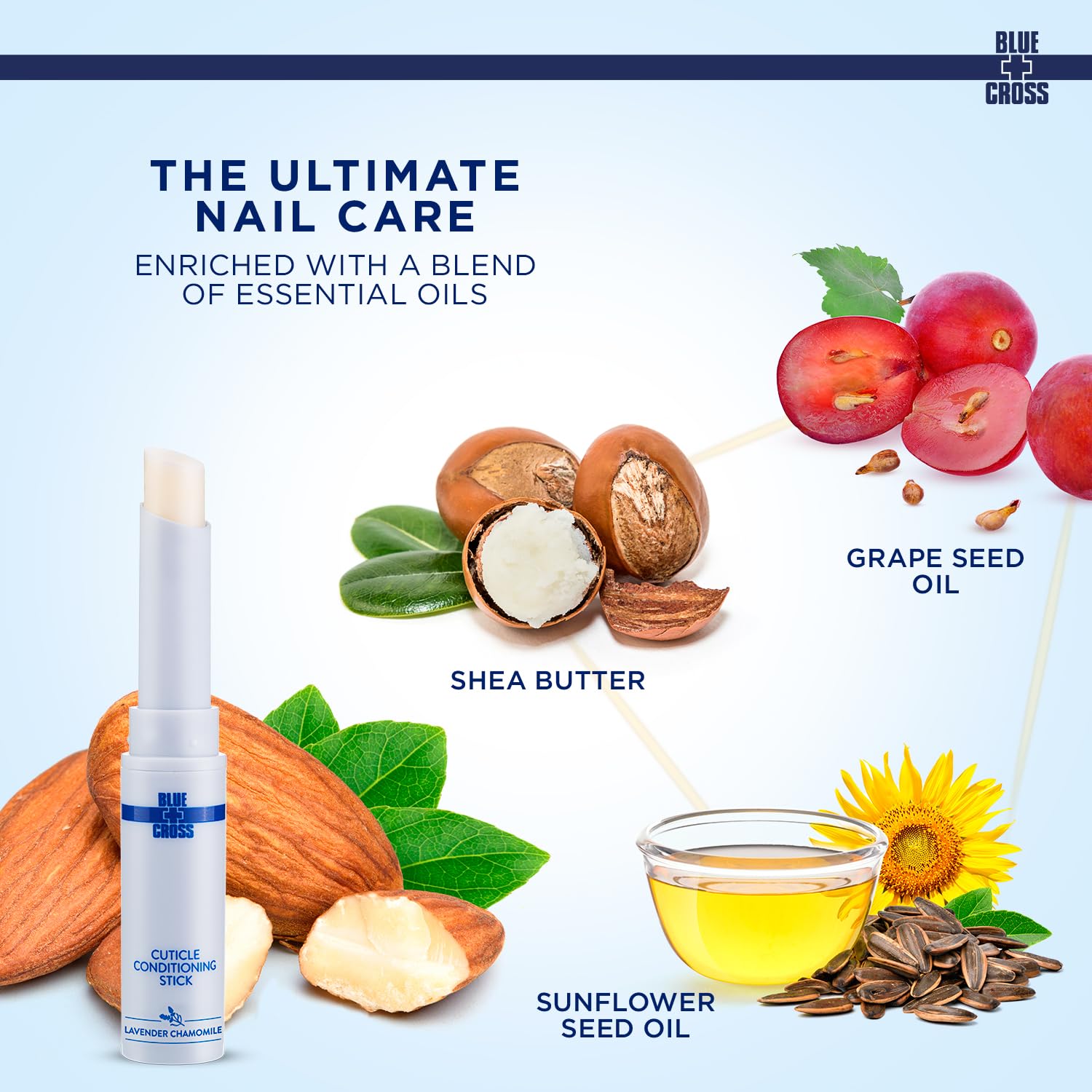 Blue Cross Cuticle Balm Conditioning Stick, Scented Cuticle Softener Oil Balm with Nourishing Sunflower & Grape Seed Oil, Professional Nail Care Supports Dry + Damaged Cuticles, 0.05oz, Almond-Velvo Beauty