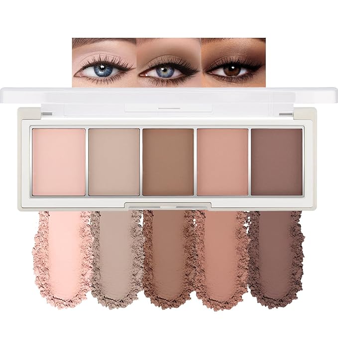 Erinde 5 Colors Matte Eyeshadow Palette Makeup, Neutral Nude Brown Light Brown Cool-Toned Taupe Eye Shadow, Long Wearing Waterproof Everyday Eye Makeup for Brown Eyes, 02-Velvo Beauty