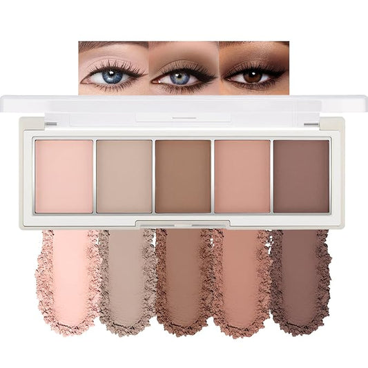 Erinde 5 Colors Matte Eyeshadow Palette Makeup, Neutral Nude Brown Light Brown Cool-Toned Taupe Eye Shadow, Long Wearing Waterproof Everyday Eye Makeup for Brown Eyes, 02-Velvo Beauty