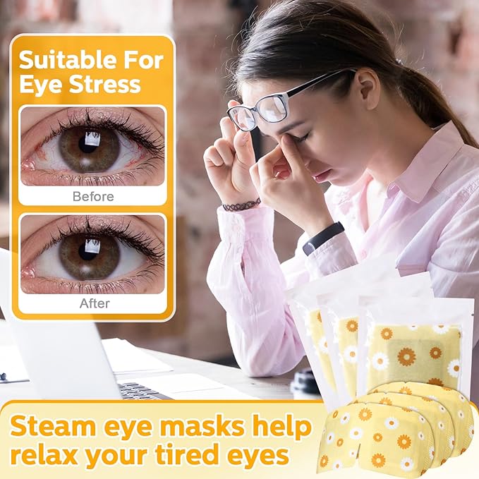 50 Packs Steam Eye Mask for Dry Eyes Spa Warm Sleep Eye Mask Self Heating Disposable Eye Masks for Home Office Travel Eyestrain Relieve (Chamomile Scent)-Velvo Beauty
