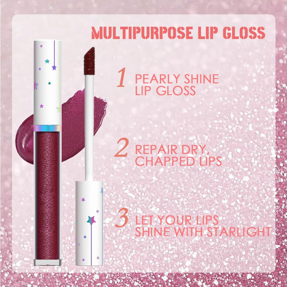 evpct 1Pcs Dark Wine Red Metallic Shimmer Glitter Lip Gloss Liquid Lipstick Long Lasting Waterproof 24, Glitter Pearlescent Metallic Sparkly Liquid Lipsticks Lip Stains Makeup Set for Women 02-Velvo Beauty