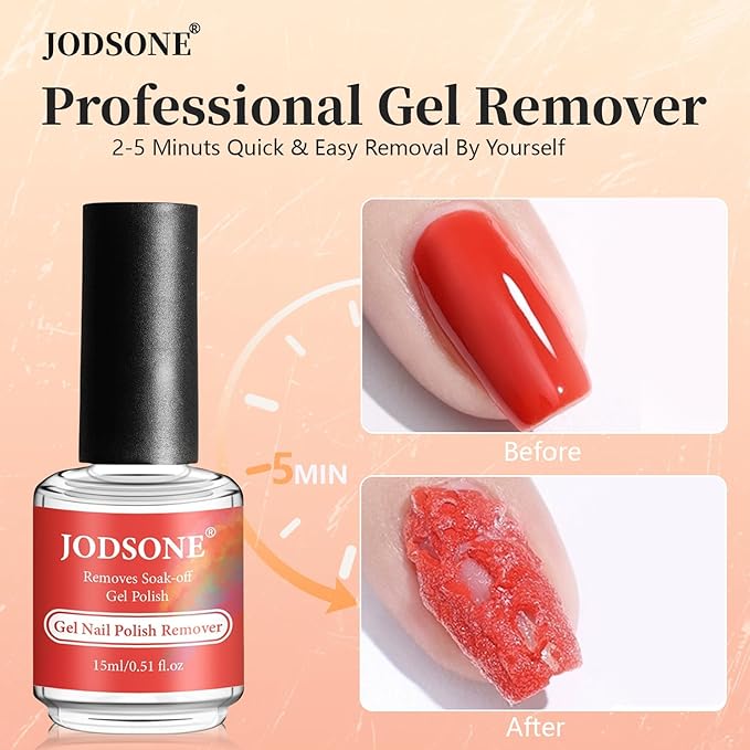 JODSONE Gel Nail Polish Remover Kit - Set with 15ml Gel Nail Polish Remover, Cuticle Oil and Latex Tape, and Complete Remover Manicure Tool Set, No Soaking-Velvo Beauty