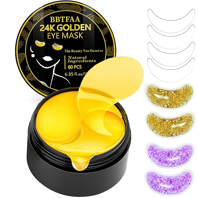 24K Gold Under Eye Patches Gel Eye Pad Hot Cold Eye Mask,Eye Masks Skincare for Removing Dark Circles and Puffiness,Reduce Wrinkles,Eye Bags and Fine Lines (68 Pcs-Velvo Beauty
