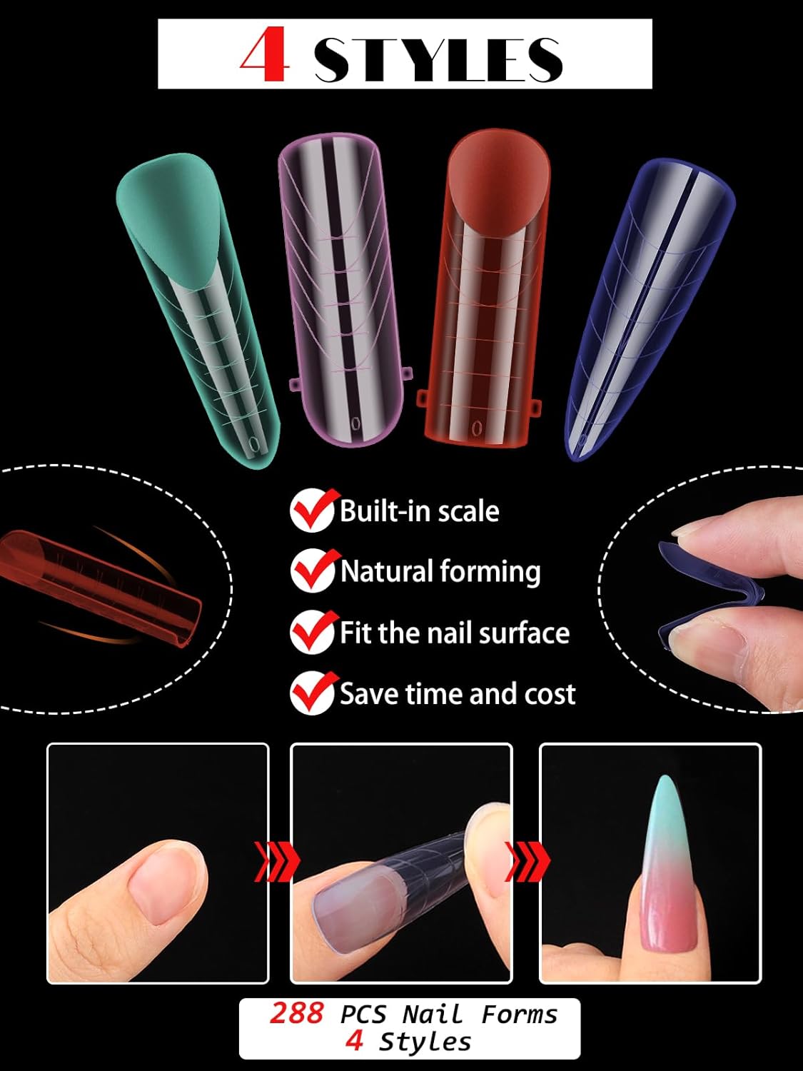EBANKU Dual Nail Forms for Poly Extension Gel, 96 PCS Colorful Nail Molds Reusable Nail Extension Forms for Builder Gel Manicure Design Salon DIY-12 Sizes-Velvo Beauty
