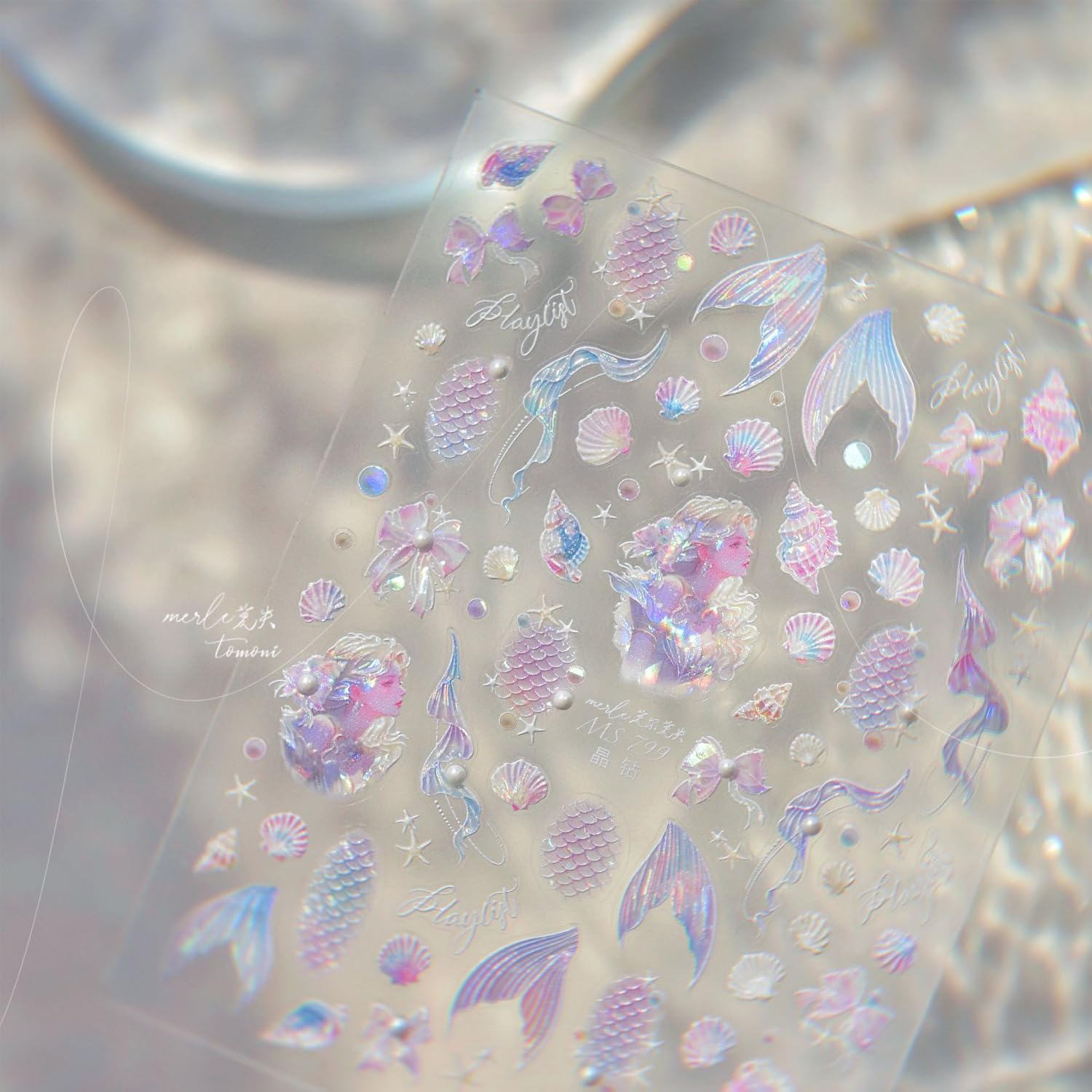 Summer Seashell Starfish Nail Art Stickers 5D Embossed Shiny Shell Nail Decals Cute Mermaid Nail Accessories Ocean Theme Summer Nails Design Pearl Bow Nail Adhesive Sliders for Women Manicure-Velvo Beauty