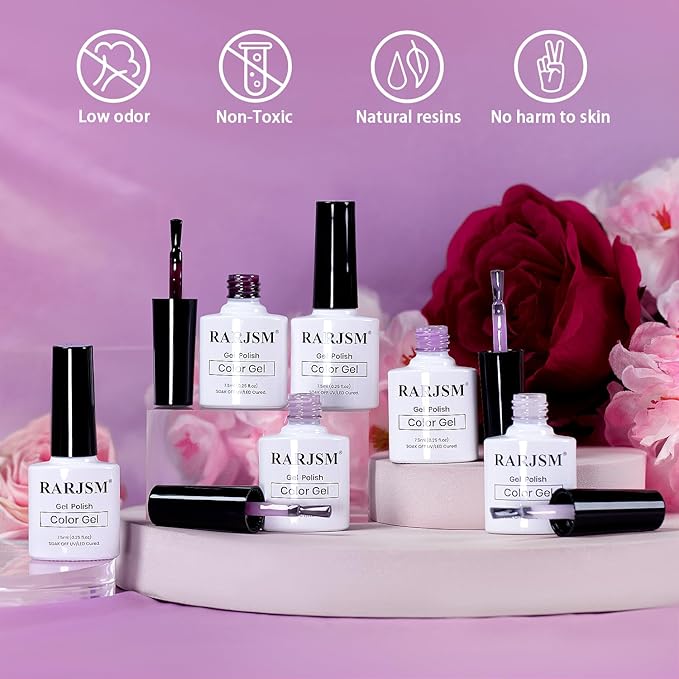 RARJSM Purple Pink Jelly Gel Nail Polish Set 6pcs Clear Crystal Glass Grape Purple Rose Pink Series Transparent Sheer Amber Milky Gel Varnish LED UV Curing Requires Soak off French Manicure Home Salon-Velvo Beauty