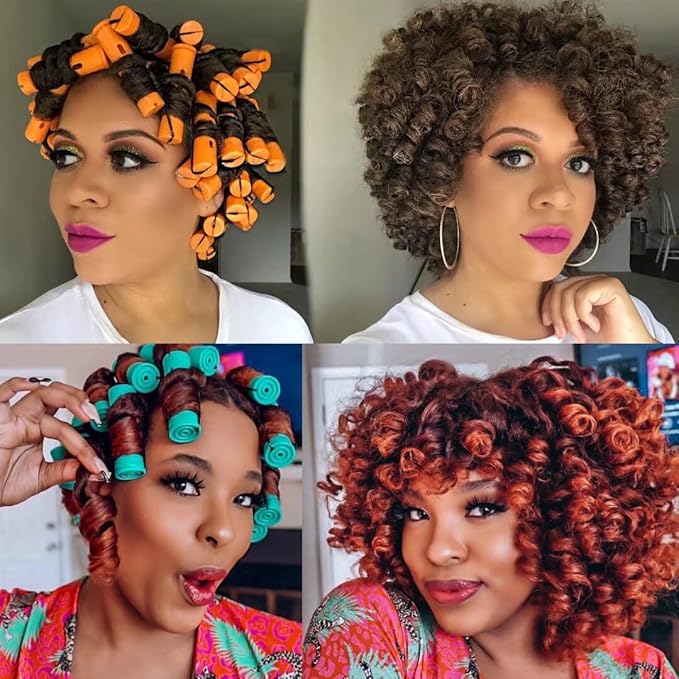 70pcs Perm Rods Set for Women's Natural Hair - Orange and Green Cold Wave Hair Rollers for Curling Long or Short Hair, DIY Hairdressing Tools-Velvo Beauty