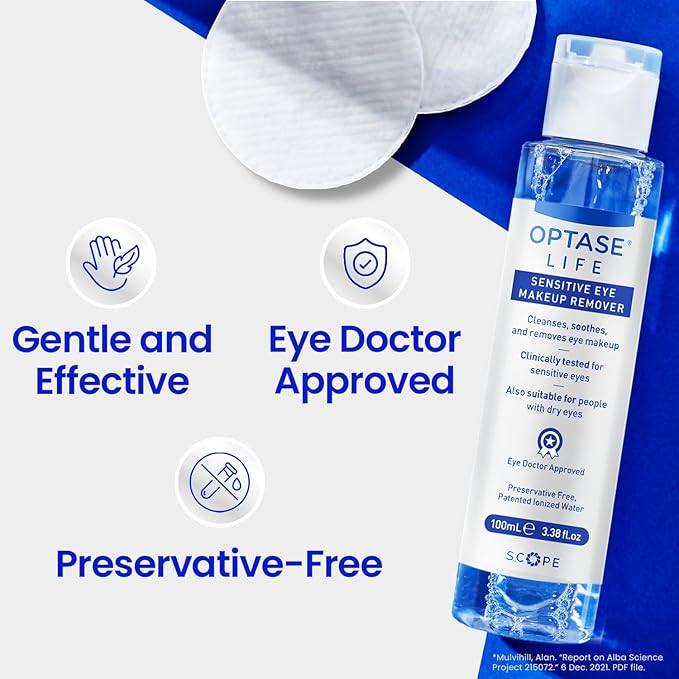 Optase Life Sensitive Eye Makeup Remover – Gentle & Effective for All Skin Types - Breakthrough Innovation vs Traditional Micellar Water - 100ml-Velvo Beauty