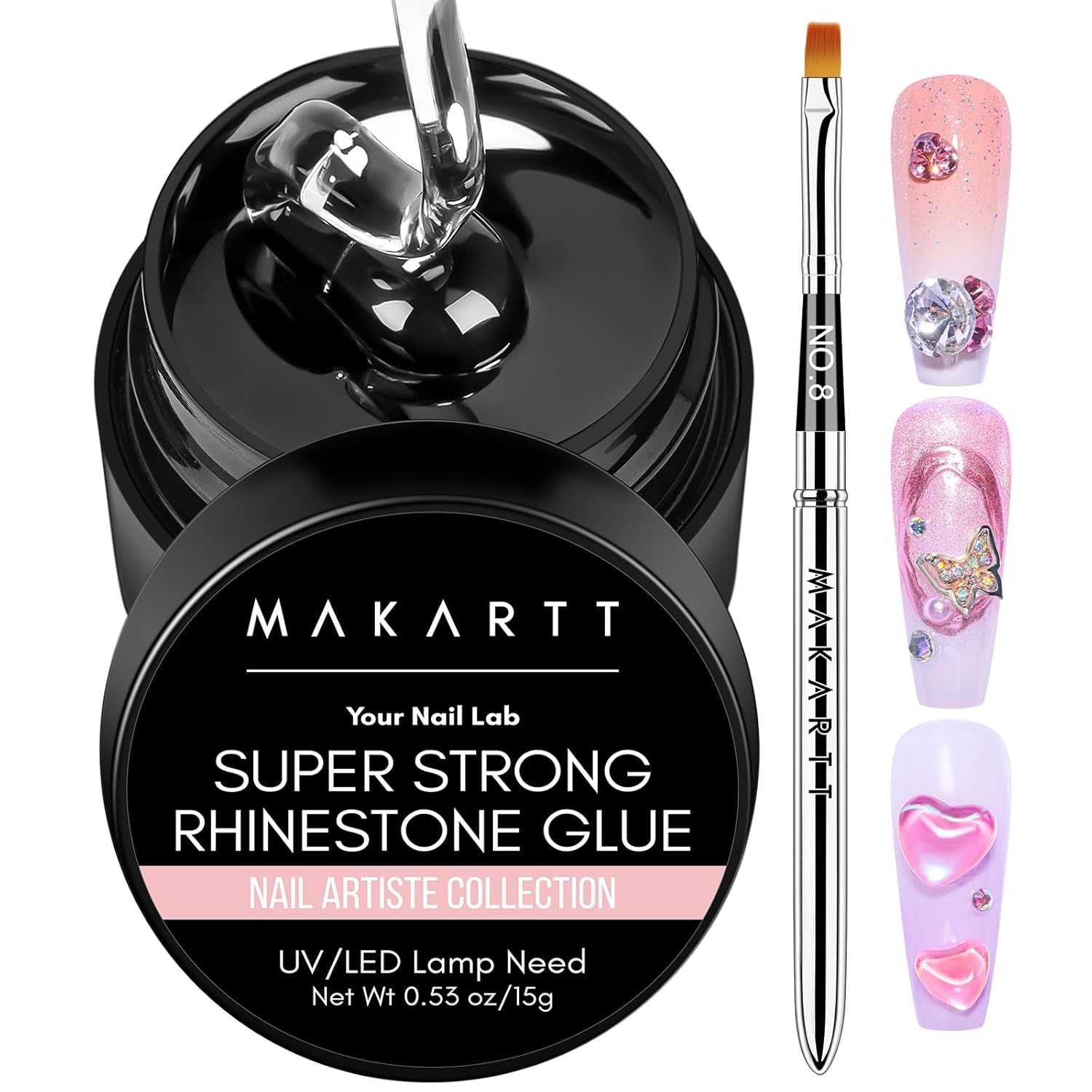 Makartt Rhinestone Glue for Nails, 15ml Clear Nail Gem Adhesive with Brush Kit for 3D DIY Decorations, Super Strong Bling Gel for Jewelry Diamonds-Velvo Beauty