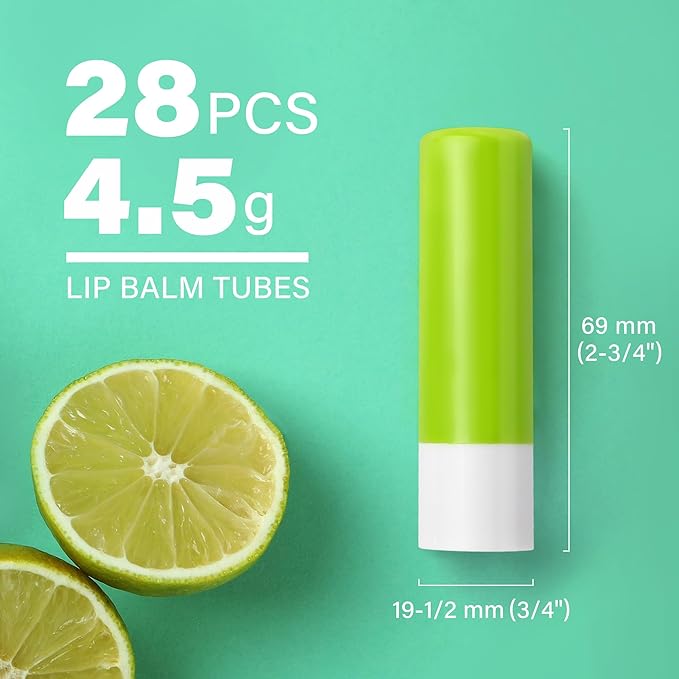 LotFancy Lip Balm Tubes Empty, 28Pcs 4.5ml Lip Balm Container Tubes with Green Caps, BPA Free & Leak Free, Refillable-Velvo Beauty