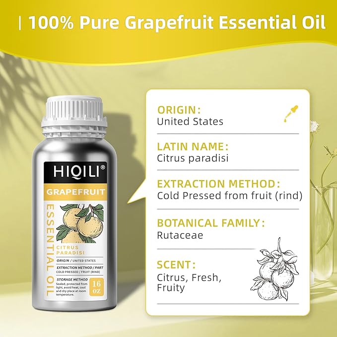 HIQILI 16 Fl Oz Grapefruit Essential Oil, for Diffuser, Skin Care, 100% Pure and Natural-Velvo Beauty