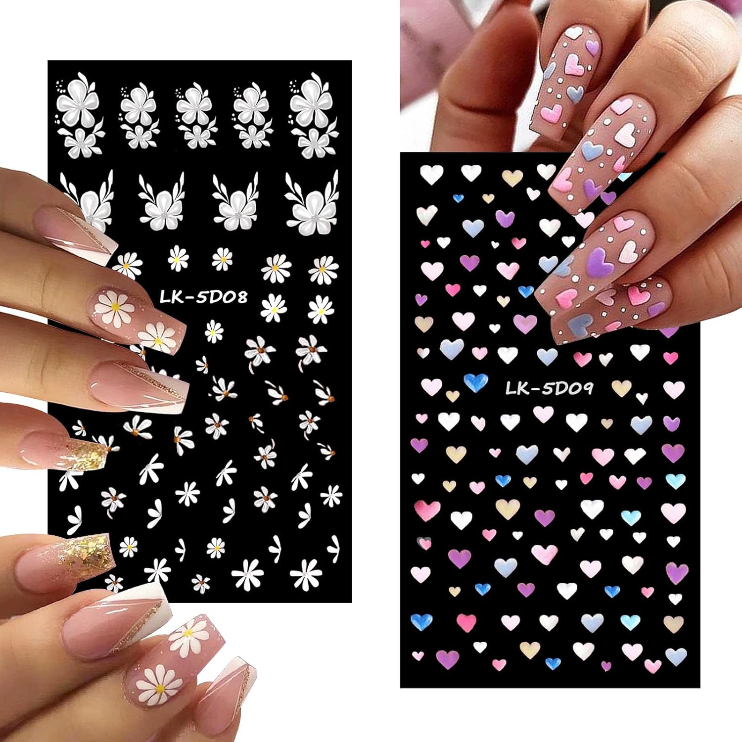 Flower Nail Art Stickers Decals 5D Embossed Nail Decals Spring Summer Nails Design Self-Adhesive Supplies Accessories 3D Flower for Women Nails DIY Decoration(6 Sheets)-Velvo Beauty